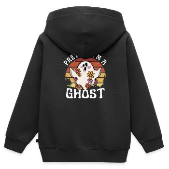 Costume d’Halloween fantôme groovy mignon, faire semblant que je suis - Sweat Premium à capuche zippé enfant bio - noir - Dos - AI Model Kid Male (0cm)