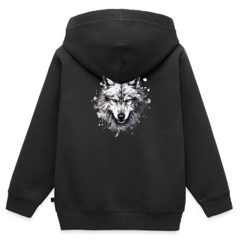 Wolf Kopf Nordisch 2 - Kinder Premium Organic Zip Hoodie - Schwarz - Hinten - AI Model Kid Male (0cm)