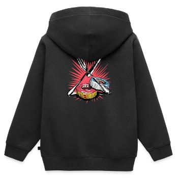 Gabel und Messer und Kuchen - Kinder Premium Organic Zip Hoodie - Schwarz - Hinten - AI Model Kid Male (0cm)
