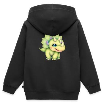 Joyful Cartoon Dinosaur with Floral Crown - Kids Premium Organic Zip-up Hoodie - black - Back - AI Model Kid Male (0cm)