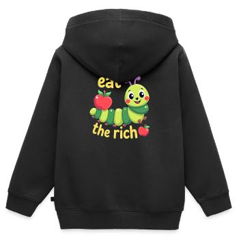 Mangez les riches - Chenille affamée - Sweat Premium à capuche zippé enfant bio - noir - Dos - AI Model Kid Male (0cm)