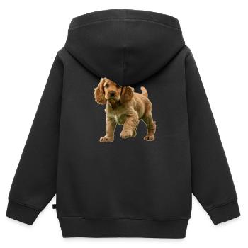 Chiot Cocker Spaniel - Sweat Premium à capuche zippé enfant bio - noir - Dos - AI Model Kid Male (0cm)