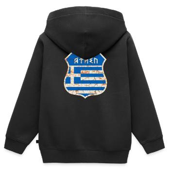 Athen - Kinder Premium Organic Zip Hoodie - Schwarz - Hinten - AI Model Kid Male (0cm)