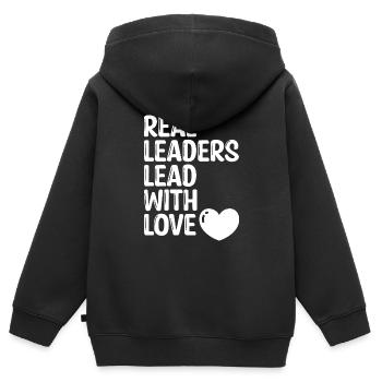 Real leaders lead with love - Kids Premium Organic Zip-up Hoodie - black - Back - AI Model Kid Male (0cm)