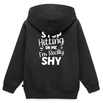 Arrêtez de me draguer, je suis timide - Sweat Premium à capuche zippé enfant bio - noir - Dos - AI Model Kid Male (0cm)
