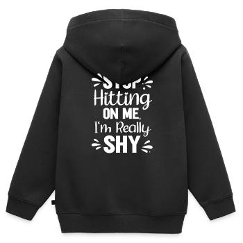 Arrêtez de me draguer, je suis timide - Sweat Premium à capuche zippé enfant bio - noir - Dos - AI Model Kid Male (0cm)