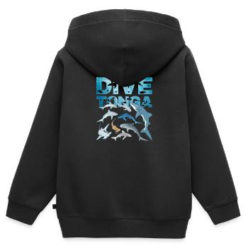 DIVE Tonga Haiarten Tigerhai Walhai Blauhai - Kinder Premium Organic Zip Hoodie - Schwarz - Hinten - AI Model Kid Male (0cm)