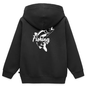 Pêche pêche pêche - Sweat Premium à capuche zippé enfant bio - noir - Dos - AI Model Kid Male (0cm)