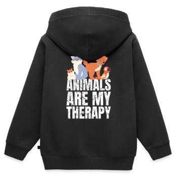 Les animaux sont ma thérapie Les animaux Les amoureux des animaux - Sweat Premium à capuche zippé enfant bio - noir - Dos - AI Model Kid Male (0cm)