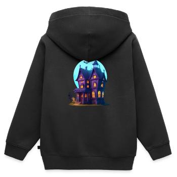 Spooky Villa Halloween - Sweat Premium à capuche zippé enfant bio - noir - Dos - AI Model Kid Male (0cm)