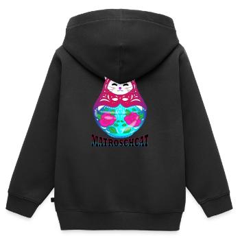 Matryoshcat | Miauschka | Chat et matriochka - Sweat Premium à capuche zippé enfant bio - noir - Dos - AI Model Kid Male (0cm)