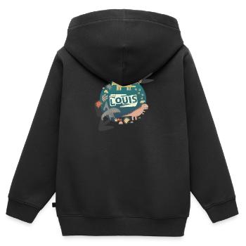 Louis - Beautiful boy name with cute dinosaurs - Kids Premium Organic Zip-up Hoodie - black - Back - AI Model Kid Male (0cm)