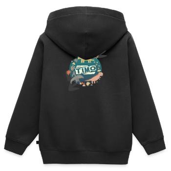 Timo - Beau nom de garçon avec des dinosaures cool - Sweat Premium à capuche zippé enfant bio - noir - Dos - AI Model Kid Male (0cm)