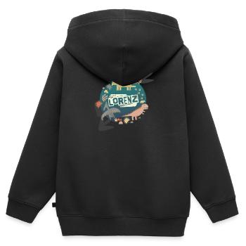 FELIX - Beautiful boy name with cute dinosaurs - Kids Premium Organic Zip-up Hoodie - black - Back - AI Model Kid Male (0cm)