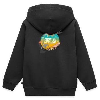 HENRY - Beau nom de garçon avec de mignons dinosaures - Sweat Premium à capuche zippé enfant bio - noir - Dos - AI Model Kid Male (0cm)