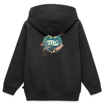 FELIX - Beautiful boy name with cute dinosaurs - Kids Premium Organic Zip-up Hoodie - black - Back - AI Model Kid Male (0cm)