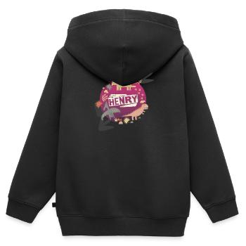 HENRY - Beau nom de garçon avec de mignons dinosaures - Sweat Premium à capuche zippé enfant bio - noir - Dos - AI Model Kid Male (0cm)
