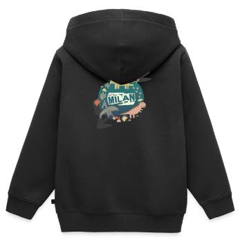 MILAN - Beautiful boy name with cute dinosaurs - Kids Premium Organic Zip-up Hoodie - black - Back - AI Model Kid Male (0cm)