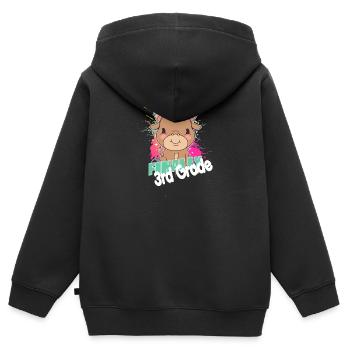 Enfin 3e année, deuxième année - Sweat Premium à capuche zippé enfant bio - noir - Dos - AI Model Kid Male (0cm)