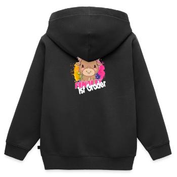 Enfin 1ère année, première année - Sweat Premium à capuche zippé enfant bio - noir - Dos - AI Model Kid Male (0cm)