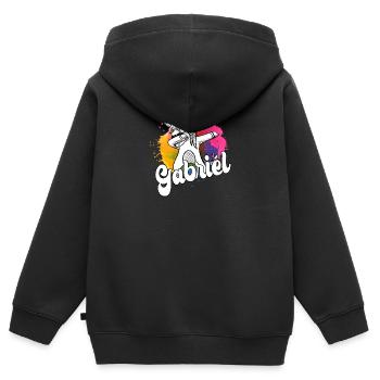 GABRIEL - Schöner Jungen Name mit Coolem Einhorn - Kinder Premium Organic Zip Hoodie - Schwarz - Hinten - AI Model Kid Male (0cm)