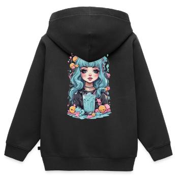 Kawaii Pastel Goth Girl Schleimiges Anime Design - Kinder Premium Organic Zip Hoodie - Schwarz - Hinten - AI Model Kid Male (0cm)