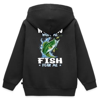 Frauen wollen mich, Fische, fürchten mich - Kinder Premium Organic Zip Hoodie - Schwarz - Hinten - AI Model Kid Male (0cm)