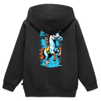 Wildpferd in Bunt - Kinder Premium Organic Zip Hoodie - Schwarz - Hinten - AI Model Kid Male (0cm)