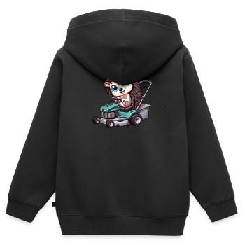 Igel auf Traktor Gartenbau Rasenpflege - Kinder Premium Organic Zip Hoodie - Schwarz - Hinten - AI Model Kid Male (0cm)