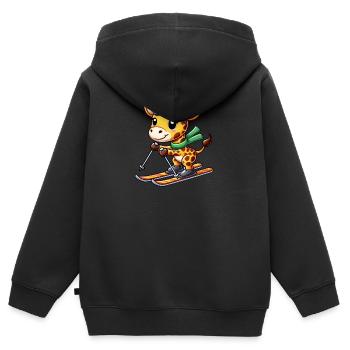 Giraffe Skifahrer Wintersport Winterurlaub - Kinder Premium Organic Zip Hoodie - Schwarz - Hinten - AI Model Kid Male (0cm)