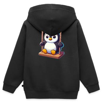 Süßer Pinguin auf Schaukel Spielplatz Cartoon - Kinder Premium Organic Zip Hoodie - Schwarz - Hinten - AI Model Kid Male (0cm)