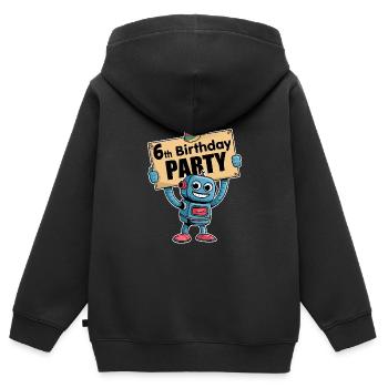 Ich bin sechs Jahre sechster Geburtstag Roboter - Kinder Premium Organic Zip Hoodie - Schwarz - Hinten - AI Model Kid Male (0cm)