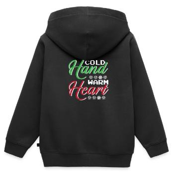 Hiver Mains Froides Cœur Chaud Neige Froid - Sweat Premium à capuche zippé enfant bio - noir - Dos - AI Model Kid Male (0cm)