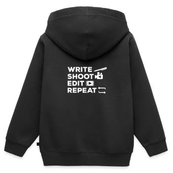 Vidéaste Cinéaste Vidéaste Réalisateur - Sweat Premium à capuche zippé enfant bio - noir - Dos - AI Model Kid Male (0cm)