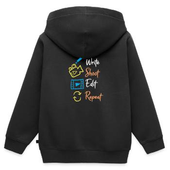 Vidéaste Cinéaste Vidéaste Réalisateur - Sweat Premium à capuche zippé enfant bio - noir - Dos - AI Model Kid Male (0cm)