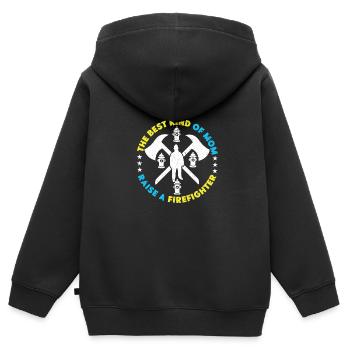 Pompier Pompier Pompier - Sweat Premium à capuche zippé enfant bio - noir - Dos - AI Model Kid Male (0cm)