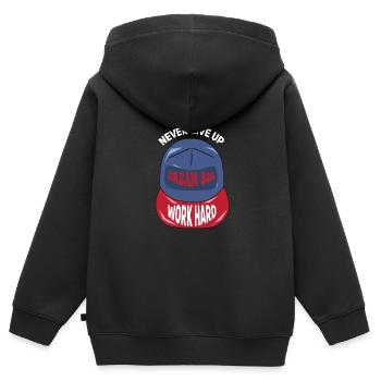Never Give Up Work Hard Motivation - Kinder Premium Organic Zip Hoodie - Schwarz - Hinten - AI Model Kid Male (0cm)