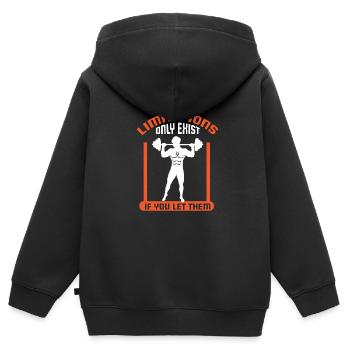Bodybuilding Kraftsport Fitness Muskelaufbau - Kinder Premium Organic Zip Hoodie - Schwarz - Hinten - AI Model Kid Male (0cm)