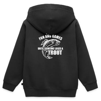 Truite - Sweat Premium à capuche zippé enfant bio - noir - Dos - AI Model Kid Male (0cm)
