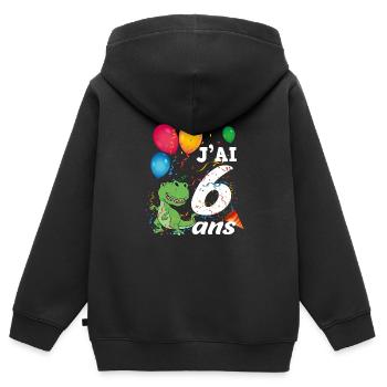 Cadeau 6 Ans Anniversaire Enfant Dinosaure - Sweat Premium à capuche zippé enfant bio - noir - Dos - AI Model Kid Male (0cm)