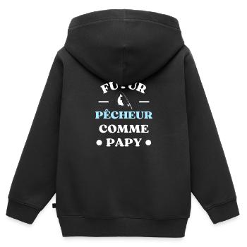 futur pecheur comme papy humour peche garçon drole - Sweat Premium à capuche zippé enfant bio - noir - Dos - AI Model Kid Male (0cm)