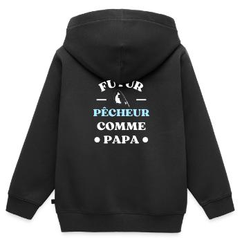 futur pecheur comme papa humour peche garçon bébé - Sweat Premium à capuche zippé enfant bio - noir - Dos - AI Model Kid Male (0cm)