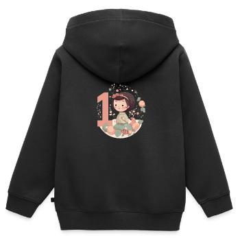 1er anniversaire jolie fille dans le jardin - Sweat Premium à capuche zippé enfant bio - noir - Dos - AI Model Kid Male (0cm)
