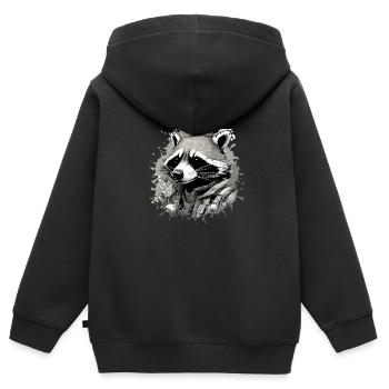 raccoon,graffiti,grey, watercolour,urban - Kids Premium Organic Zip-up Hoodie - black - Back - AI Model Kid Male (0cm)