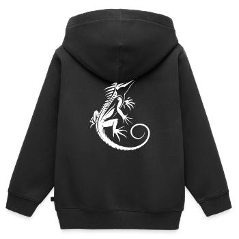 Echse - Kinder Premium Organic Zip Hoodie - Schwarz - Hinten - AI Model Kid Male (0cm)