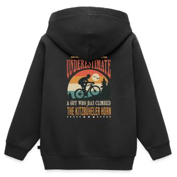 ein Typ, der das Kitzbüheler Horn bestiegen hat - Kinder Premium Organic Zip Hoodie - Schwarz - Hinten - AI Model Kid Male (0cm)