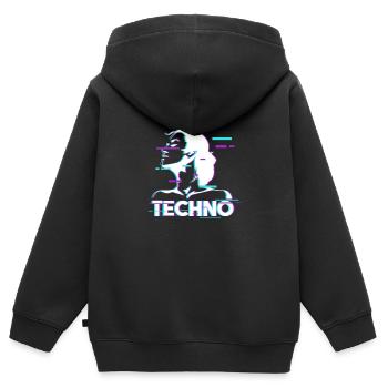 Techno Basse Elektro Musique de danse Raver - Sweat Premium à capuche zippé enfant bio - noir - Dos - AI Model Kid Male (0cm)
