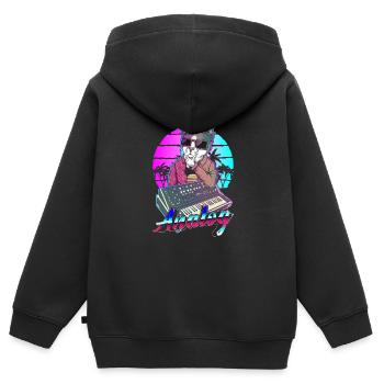Synthétiseur Vaporwave chat modulaire analogique - Sweat Premium à capuche zippé enfant bio - noir - Dos - AI Model Kid Male (0cm)