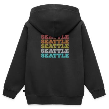 Seattle Rétro - Sweat Premium à capuche zippé enfant bio - noir - Dos - AI Model Kid Male (0cm)