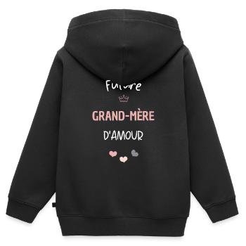Future grand-mère d'amour ! annonce grand-mère - Sweat Premium à capuche zippé enfant bio - noir - Dos - AI Model Kid Male (0cm)